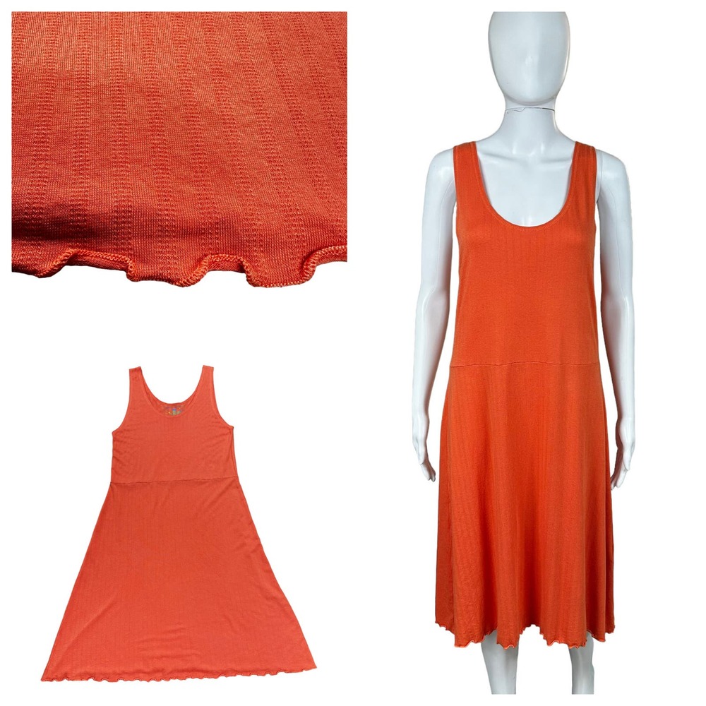 Gudrun Sjogen Sleeveless Midi Dress Medium Orange Cactus Stretch Scoop Scandi